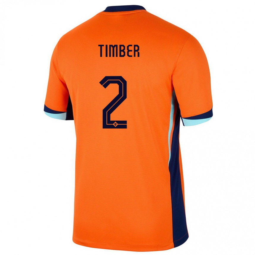 Men Football Netherlands Jurrien Timber #2 Orange Home Jersey 24-26 T-Shirt Uk