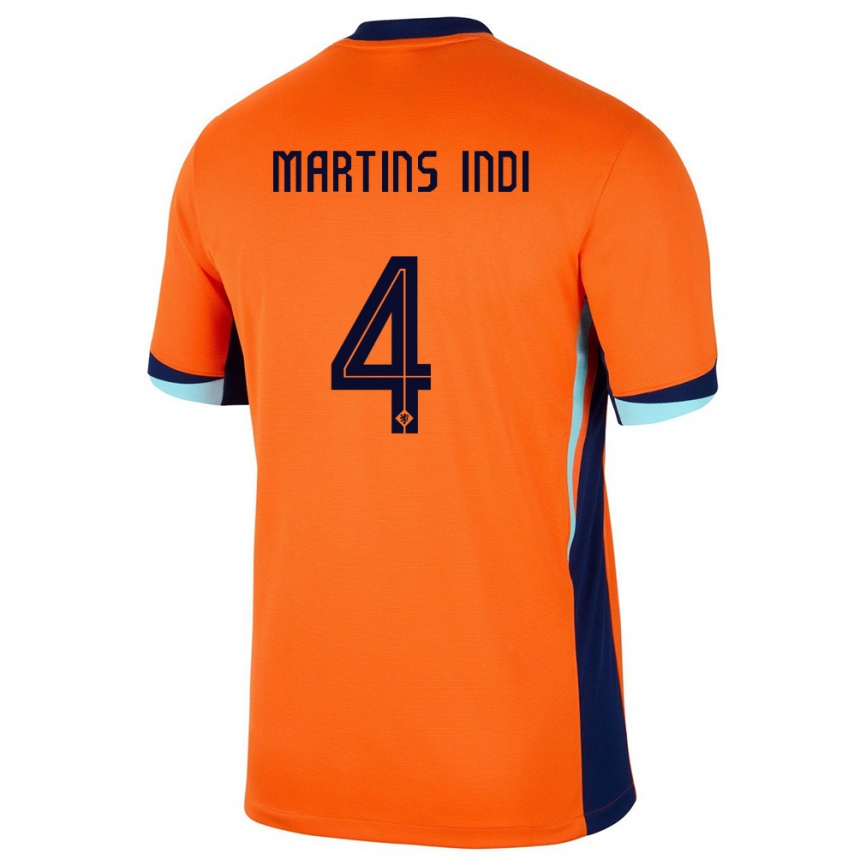 Men Football Netherlands Bruno Martins Indi #4 Orange Home Jersey 24-26 T-Shirt Uk