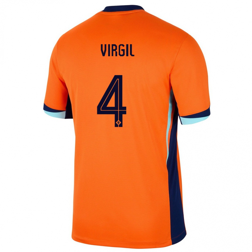 Men Football Netherlands Virgil Van Dijk #4 Orange Home Jersey 24-26 T-Shirt Uk