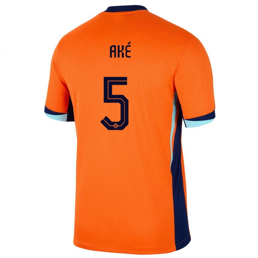 Men Football Netherlands Nathan Ake #5 Orange Home Jersey 24-26 T-Shirt Uk