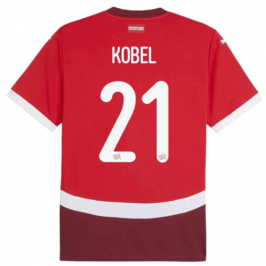 Men Football Switzerland Gregor Kobel #21 Red Home Jersey 24-26 T-Shirt Uk