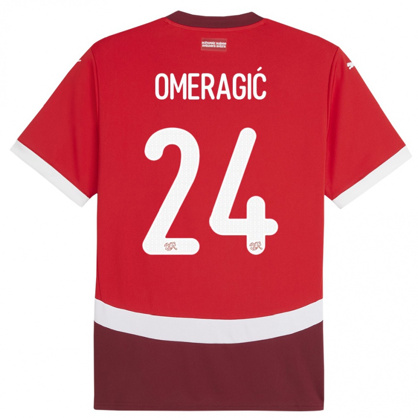 Men Football Switzerland Becir Omeragic #24 Red Home Jersey 24-26 T-Shirt Uk