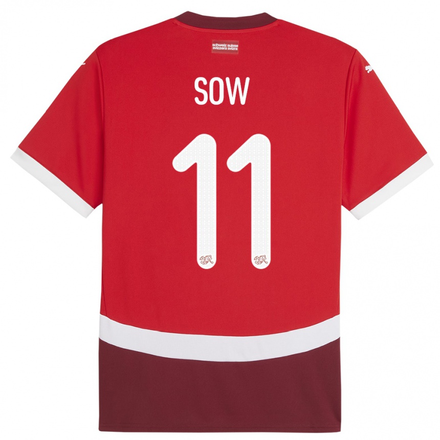 Men Football Switzerland Coumba Sow #11 Red Home Jersey 24-26 T-Shirt Uk