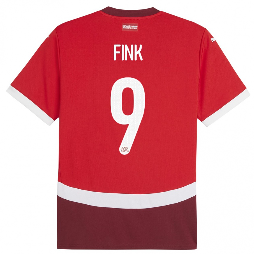 Men Football Switzerland Bradley Fink #9 Red Home Jersey 24-26 T-Shirt Uk