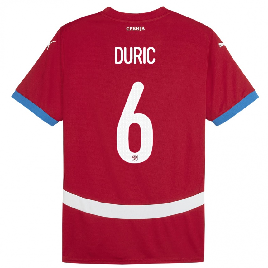 Men Football Serbia Andrej Duric #6 Red Home Jersey 24-26 T-Shirt Uk