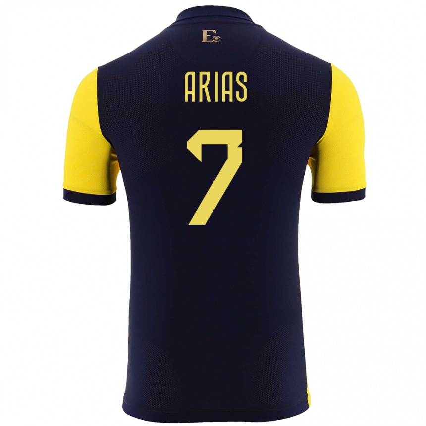 Men Football Ecuador Emily Arias #7 Yellow Home Jersey 24-26 T-Shirt Uk