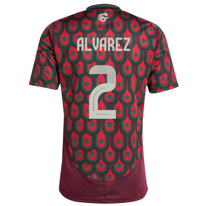 Men Football Mexico Kevin Alvarez #2 Maroon Home Jersey 24-26 T-Shirt Uk