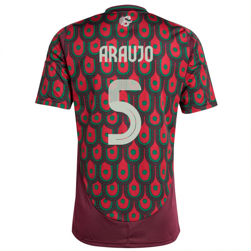 Men Football Mexico Julian Araujo #5 Maroon Home Jersey 24-26 T-Shirt Uk