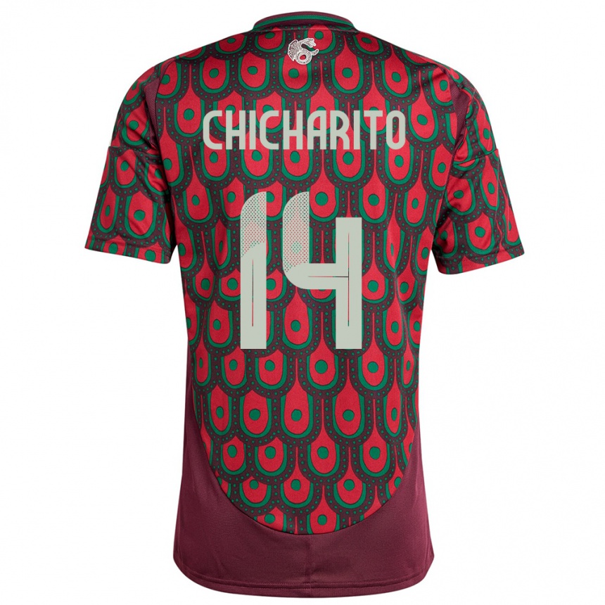 Men Football Mexico Chicharito #14 Maroon Home Jersey 24-26 T-Shirt Uk