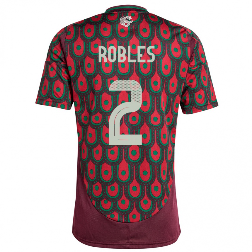 Men Football Mexico Kenti Robles #2 Maroon Home Jersey 24-26 T-Shirt Uk