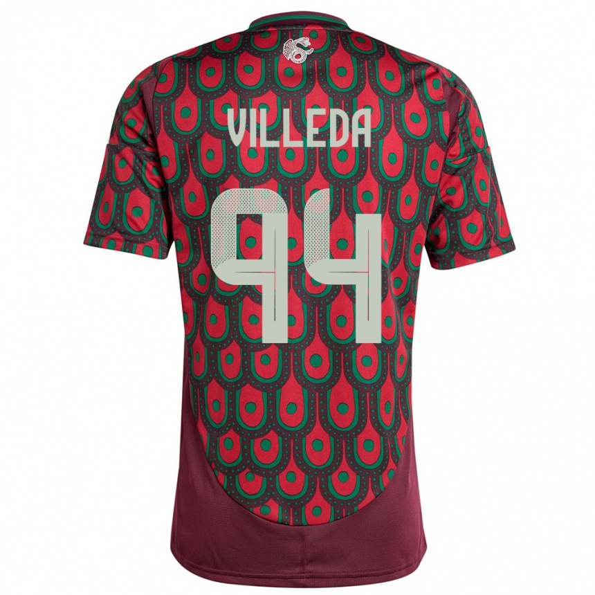 Men Football Mexico Melany Villeda #94 Maroon Home Jersey 24-26 T-Shirt Uk