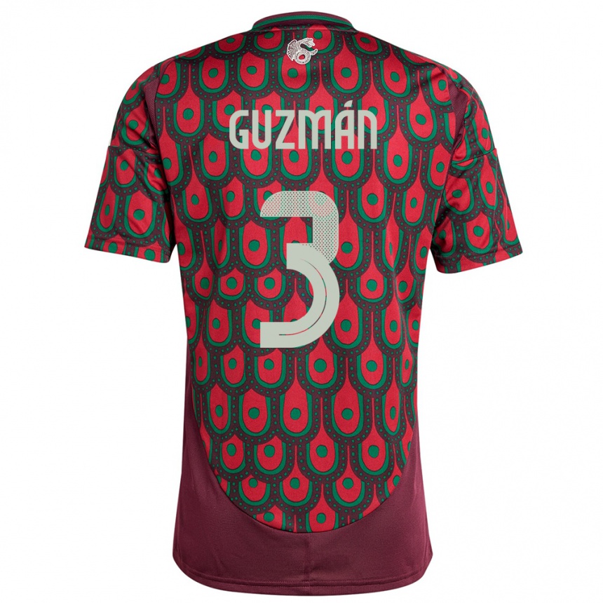 Men Football Mexico Victor Guzman #3 Maroon Home Jersey 24-26 T-Shirt Uk