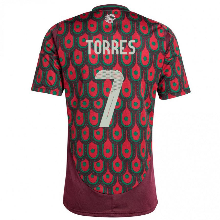 Men Football Mexico Christian Torres #7 Maroon Home Jersey 24-26 T-Shirt Uk