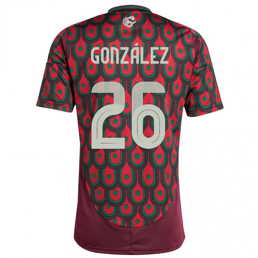 Men Football Mexico Bryan Gonzalez #26 Maroon Home Jersey 24-26 T-Shirt Uk