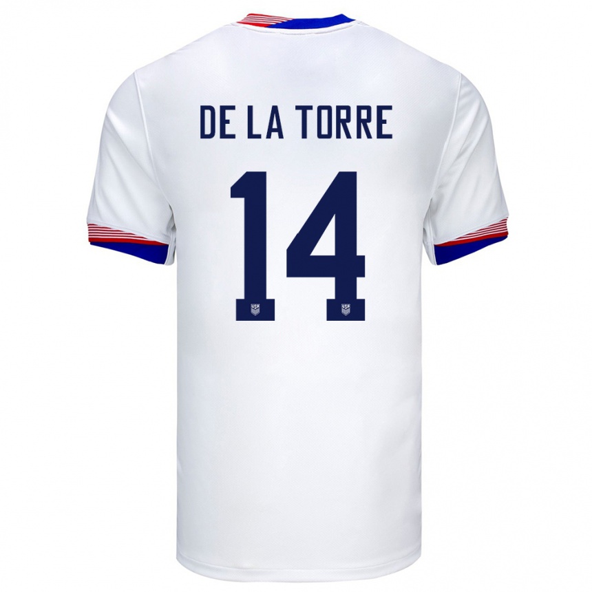 Men Football United States Luca De La Torre #14 White Home Jersey 24-26 T-Shirt Uk