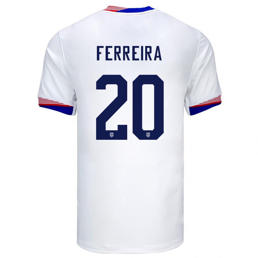 Men Football United States Jesus Ferreira #20 White Home Jersey 24-26 T-Shirt Uk