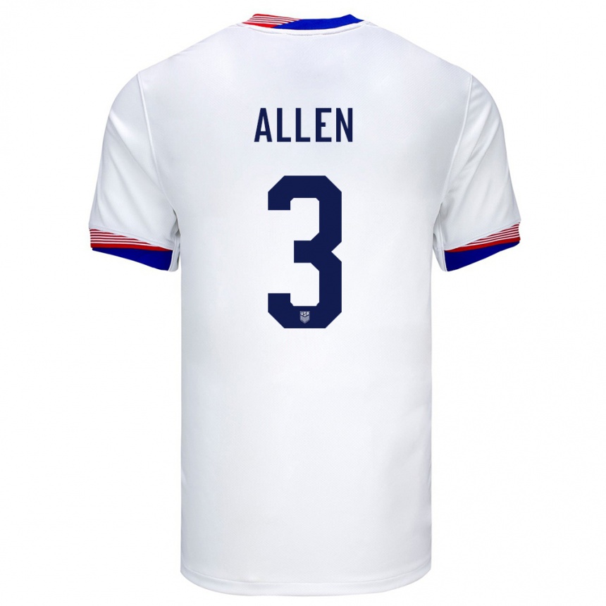 Men Football United States Noah Allen #3 White Home Jersey 24-26 T-Shirt Uk