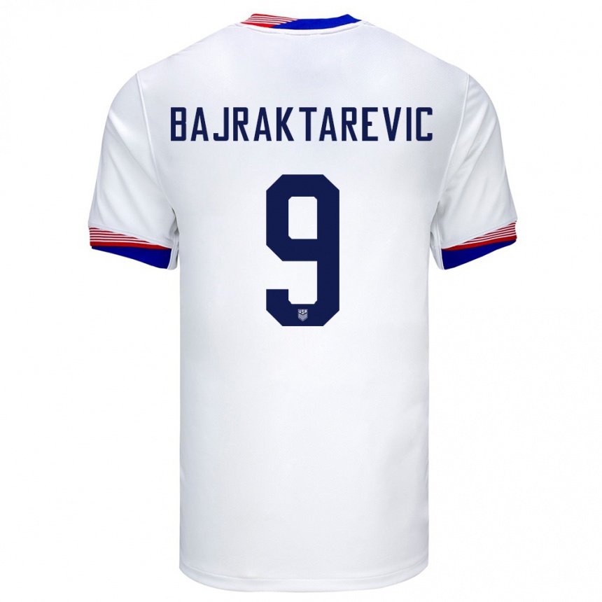 Men Football United States Esmir Bajraktarevic #9 White Home Jersey 24-26 T-Shirt Uk