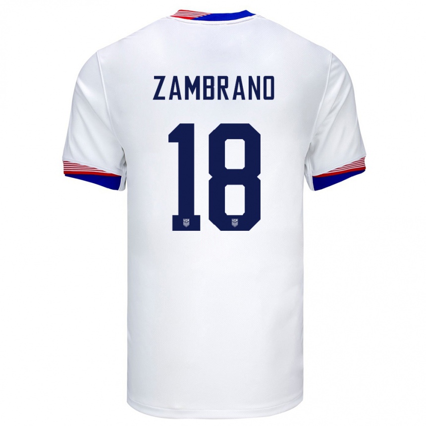 Men Football United States Marcos Zambrano #18 White Home Jersey 24-26 T-Shirt Uk