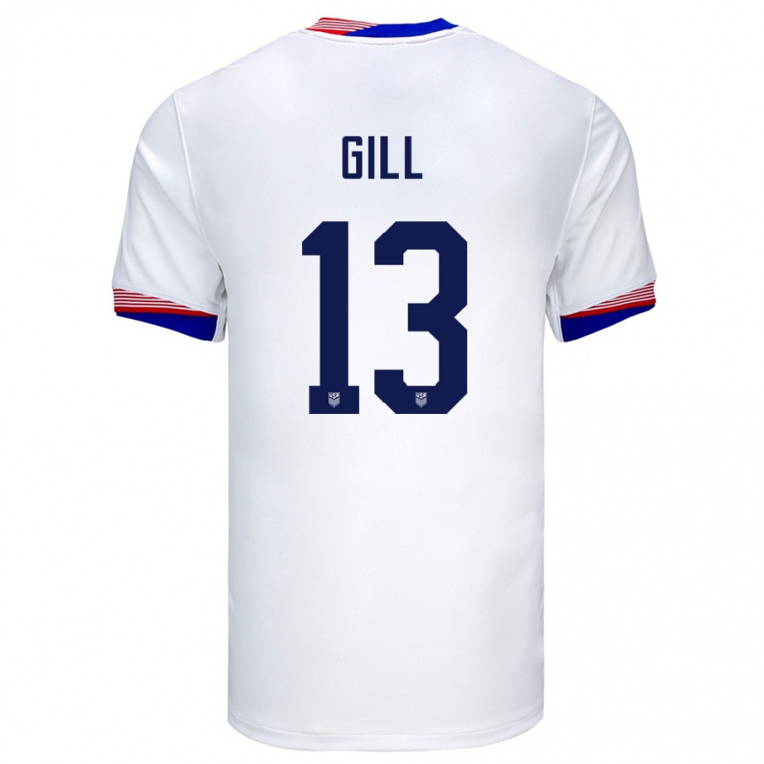 Men Football United States Adrian Gill #13 White Home Jersey 24-26 T-Shirt Uk