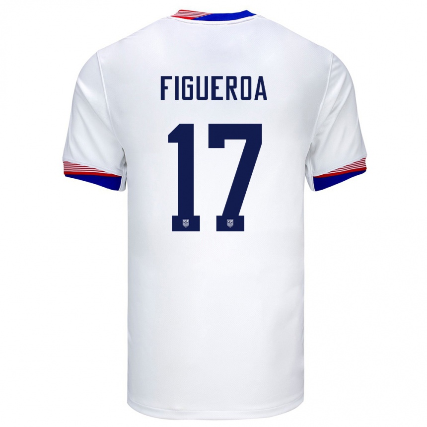 Men Football United States Keyrol Figueroa #17 White Home Jersey 24-26 T-Shirt Uk