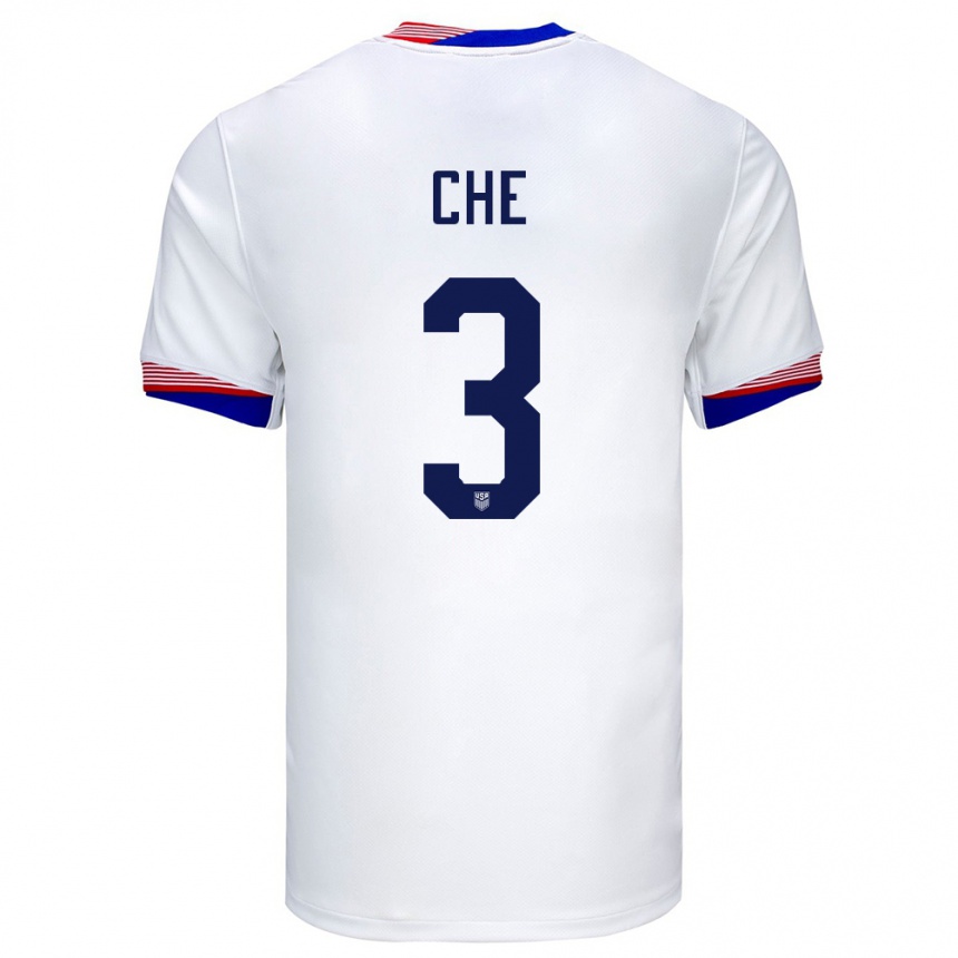 Men Football United States Justin Che #3 White Home Jersey 24-26 T-Shirt Uk