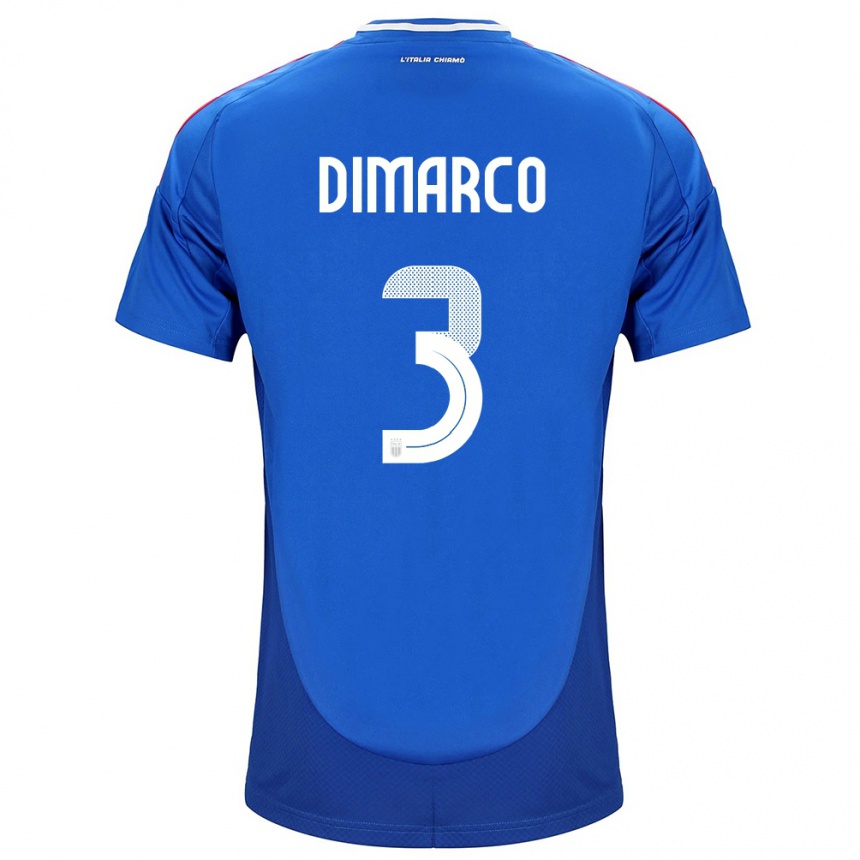 Men Football Italy Federico Dimarco #3 Blue Home Jersey 24-26 T-Shirt Uk