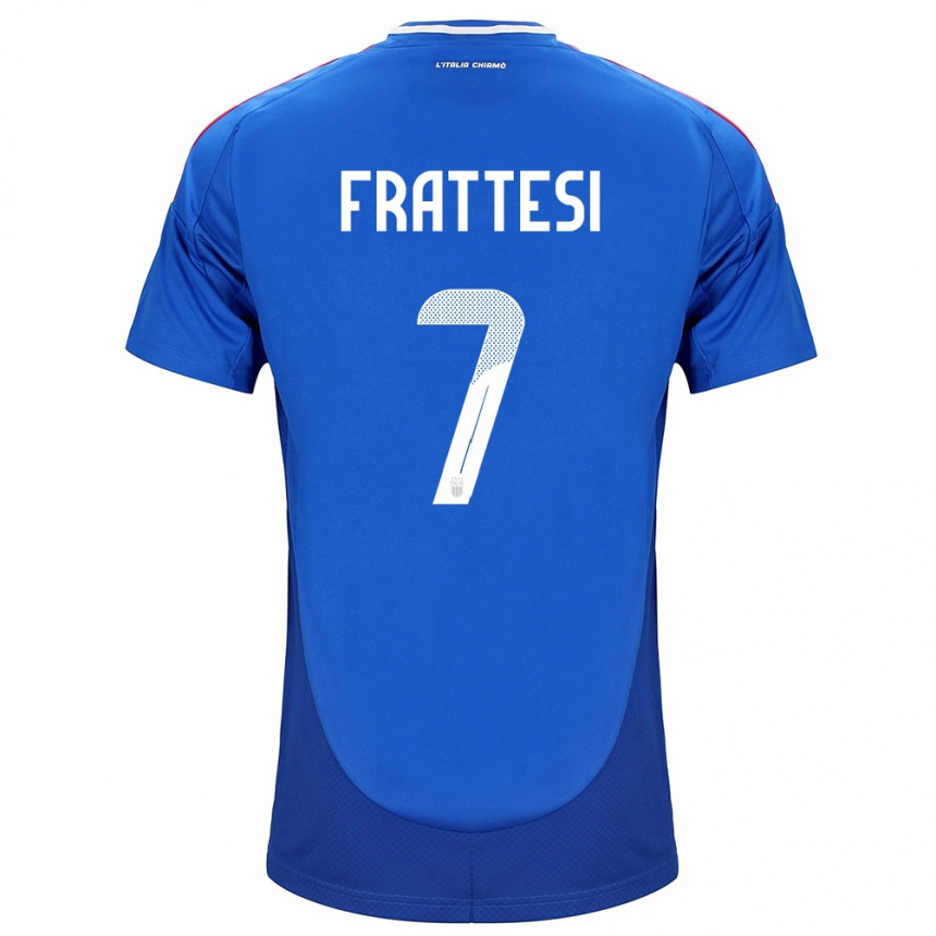 Men Football Italy Davide Frattesi #7 Blue Home Jersey 24-26 T-Shirt Uk