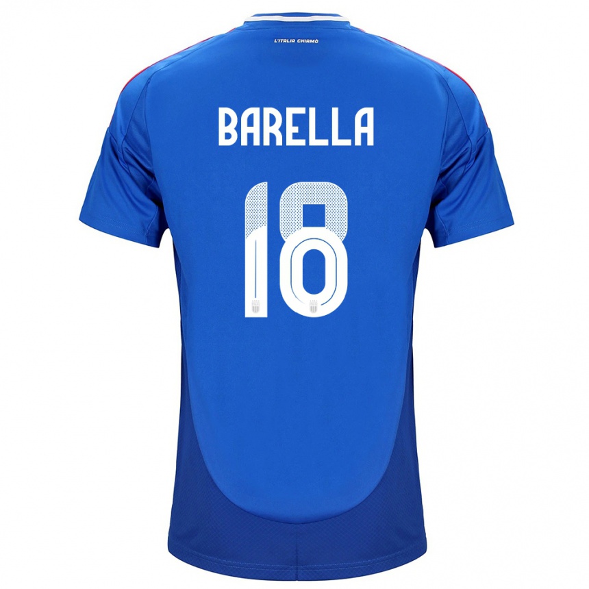 Men Football Italy Nicolò Barella #18 Blue Home Jersey 24-26 T-Shirt Uk