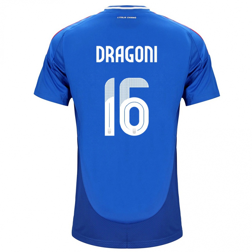 Men Football Italy Giulia Dragoni #16 Blue Home Jersey 24-26 T-Shirt Uk