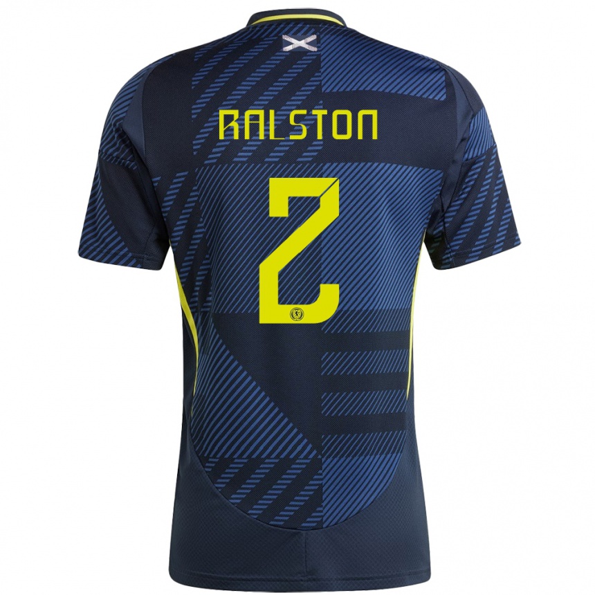 Men Football Scotland Anthony Ralston #2 Dark Blue Home Jersey 24-26 T-Shirt Uk