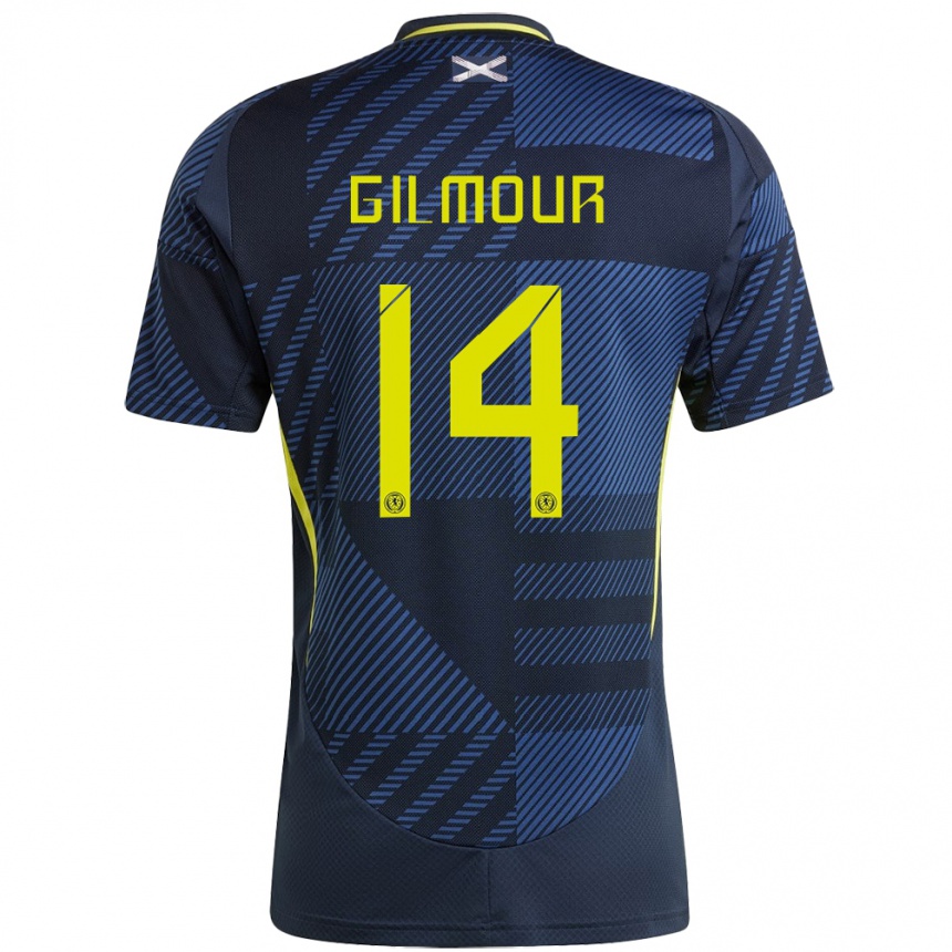 Men Football Scotland Billy Gilmour #14 Dark Blue Home Jersey 24-26 T-Shirt Uk