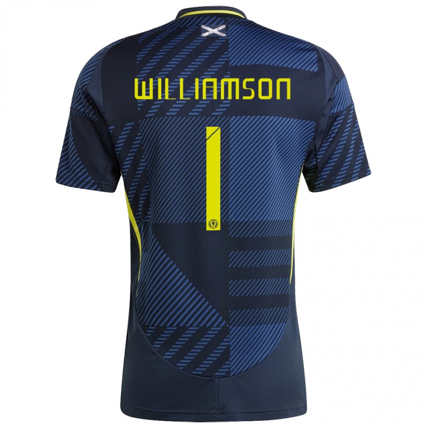 Men Football Scotland Woody Williamson #1 Dark Blue Home Jersey 24-26 T-Shirt Uk