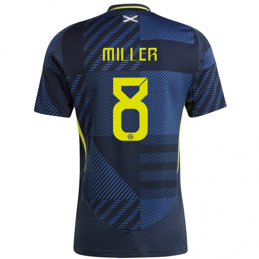 Men Football Scotland Lennon Miller #8 Dark Blue Home Jersey 24-26 T-Shirt Uk