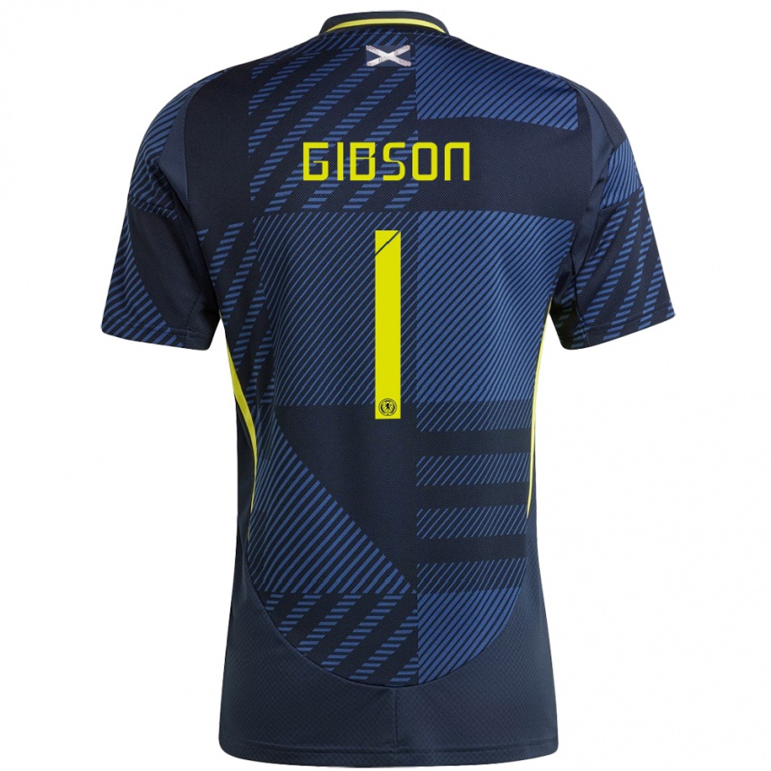 Men Football Scotland Lee Gibson #1 Dark Blue Home Jersey 24-26 T-Shirt Uk