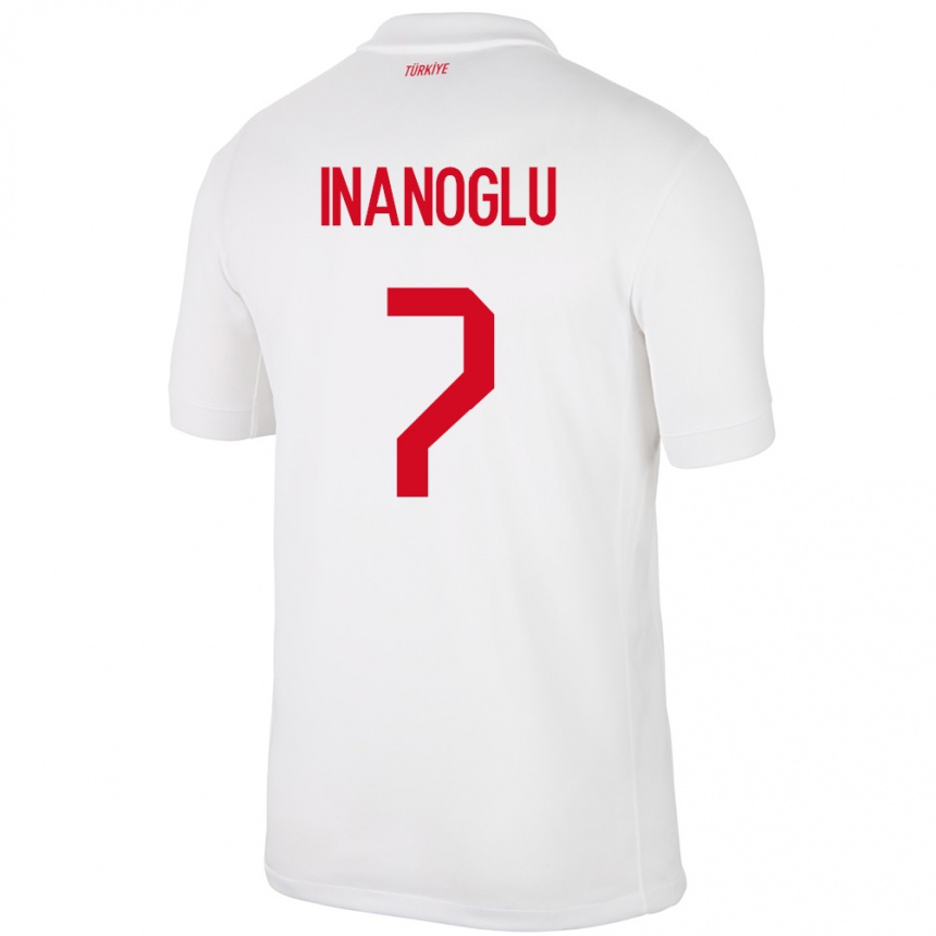 Men Football Turkey Kaan İnanoğlu #7 White Home Jersey 24-26 T-Shirt Uk