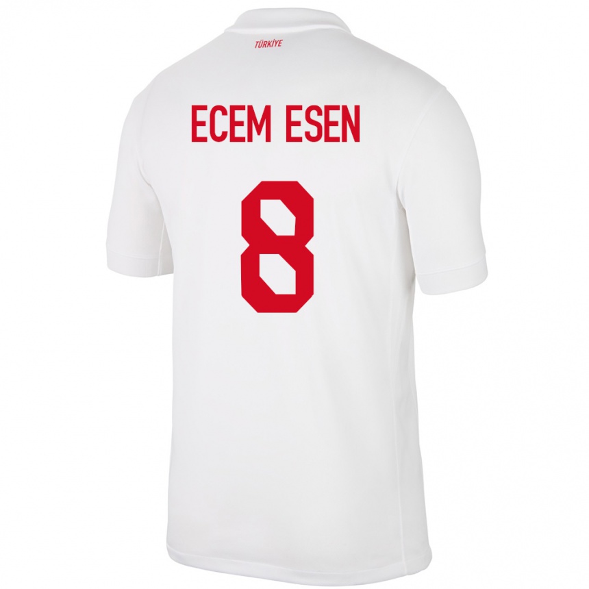 Men Football Turkey Emine Ecem Esen #8 White Home Jersey 24-26 T-Shirt Uk