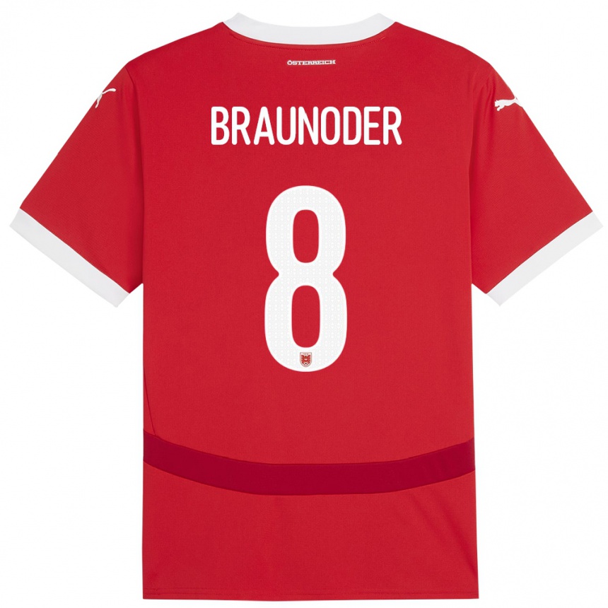 Men Football Austria Matthias Braunöder #8 Red Home Jersey 24-26 T-Shirt Uk