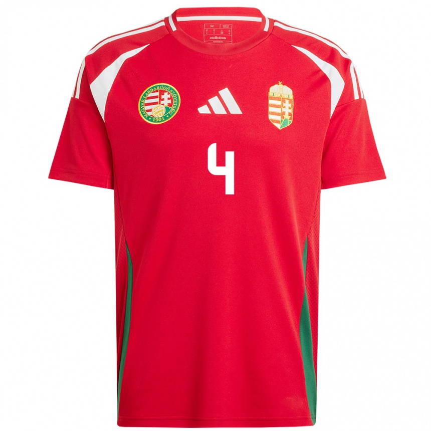 Men Football Hungary Bálint Kiss #4 Red Home Jersey 24-26 T-Shirt Uk