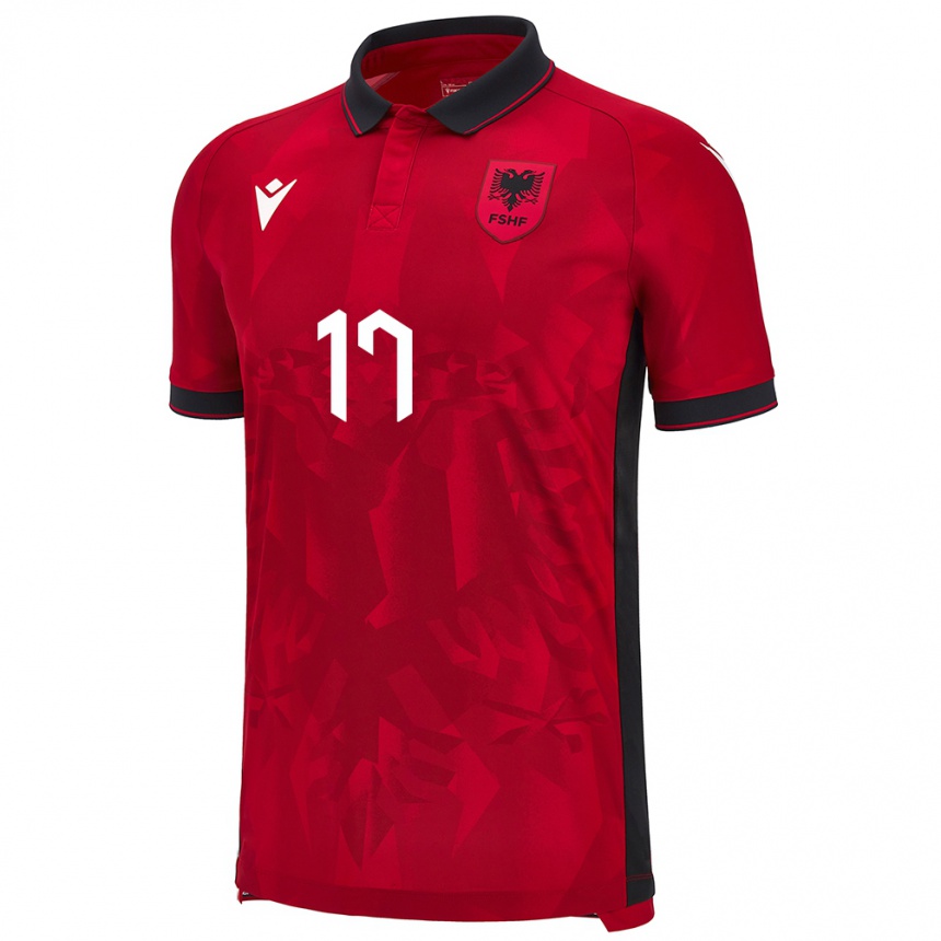 Men Football Albania Elion Jashari #17 Red Home Jersey 24-26 T-Shirt Uk