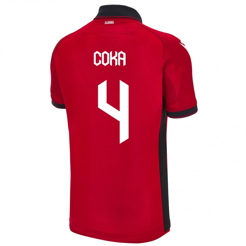 Men Football Albania Jehona Coka #4 Red Home Jersey 24-26 T-Shirt Uk