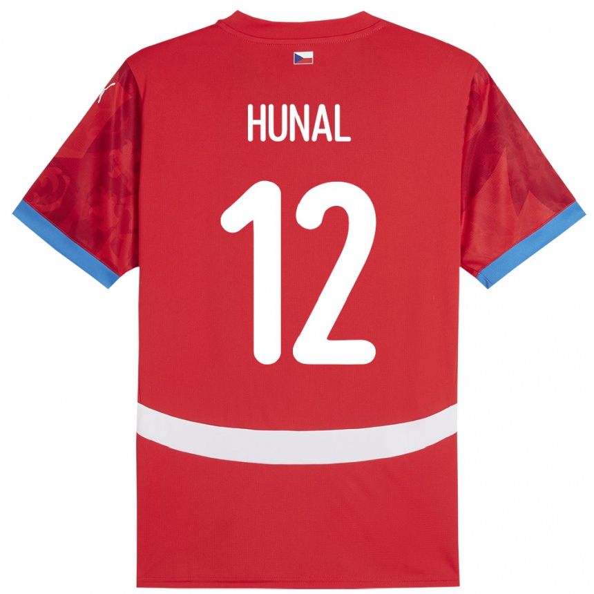 Men Football Czech Republic Eric Hunal #12 Red Home Jersey 24-26 T-Shirt Uk