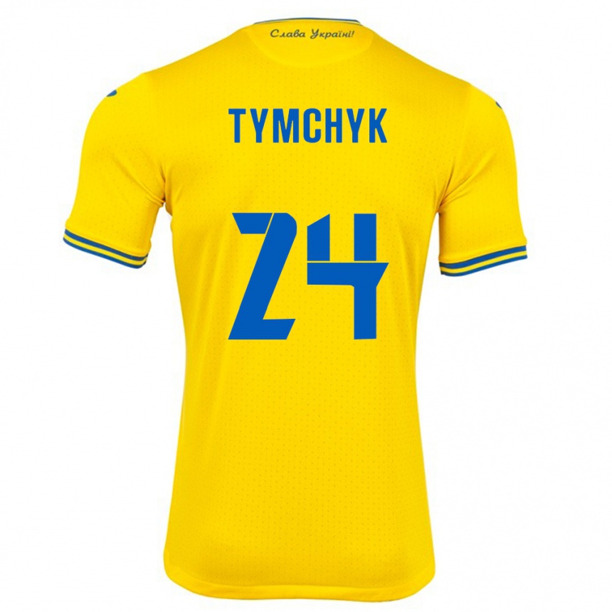 Men Football Ukraine Oleksandr Tymchyk #24 Yellow Home Jersey 24-26 T-Shirt Uk