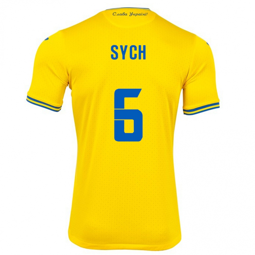 Men Football Ukraine Oleksiy Sych #6 Yellow Home Jersey 24-26 T-Shirt Uk