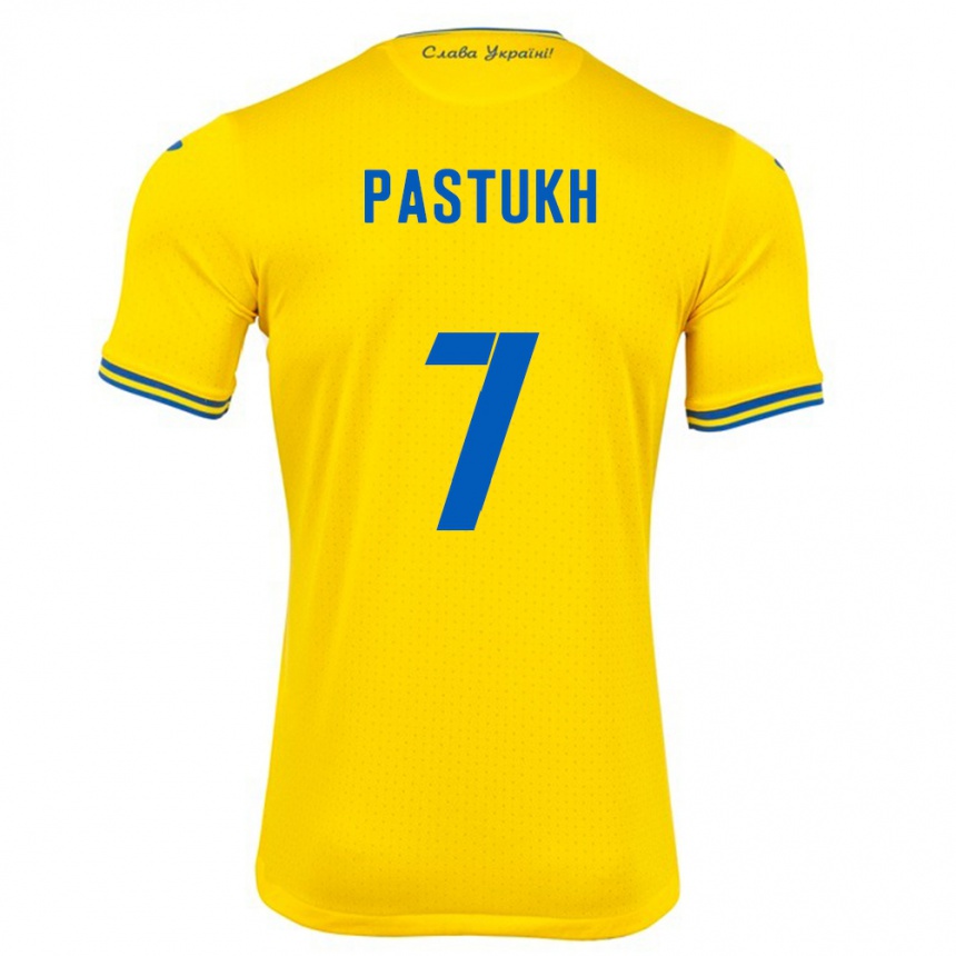 Men Football Ukraine Yevgeniy Pastukh #7 Yellow Home Jersey 24-26 T-Shirt Uk