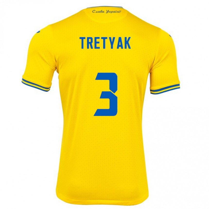 Men Football Ukraine Demyan Tretyak #3 Yellow Home Jersey 24-26 T-Shirt Uk