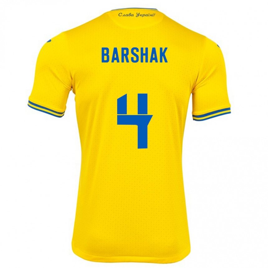 Men Football Ukraine Maksym Barshak #4 Yellow Home Jersey 24-26 T-Shirt Uk