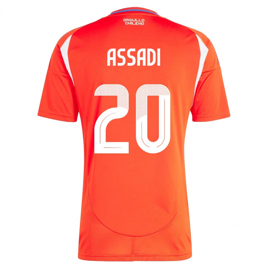 Men Football Chile Lucas Assadi #20 Red Home Jersey 24-26 T-Shirt Uk