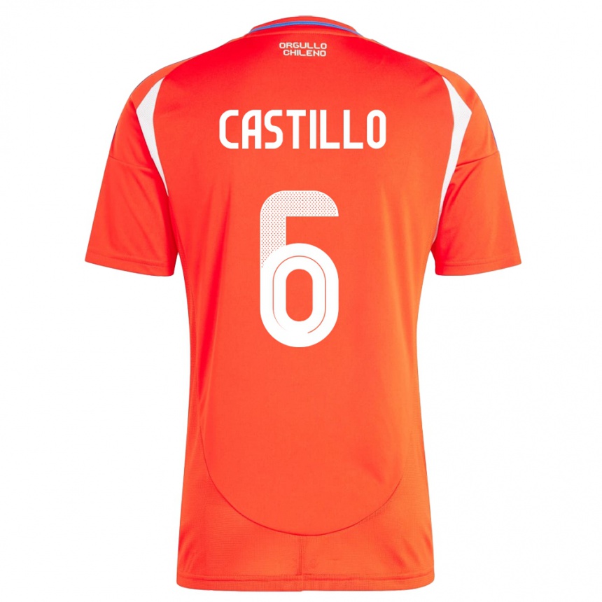 Men Football Chile Cristóbal Castillo #6 Red Home Jersey 24-26 T-Shirt Uk