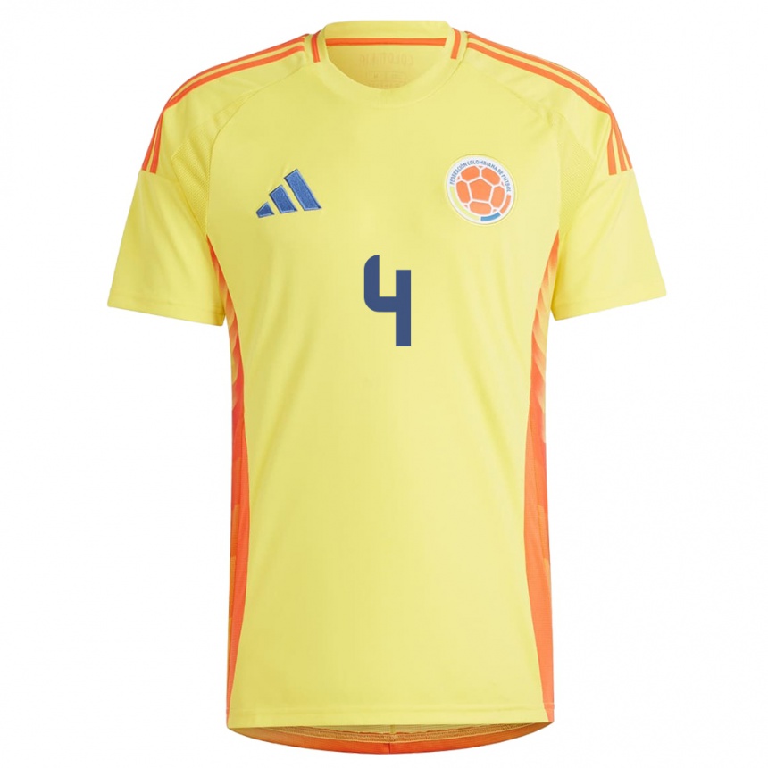 Men Football Colombia Diana Ospina #4 Yellow Home Jersey 24-26 T-Shirt Uk